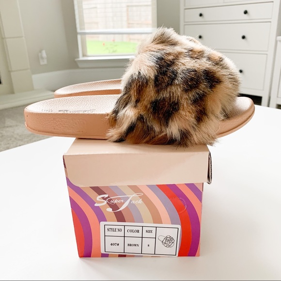 SuperJack Brown Leopard Faux Fur Sandals 407 - Picture 7 of 7